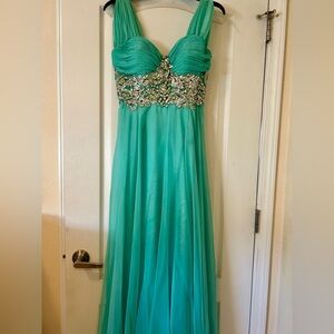 FIESTA Fashion Teal A-Line Dress with Iridescent Rhinestones